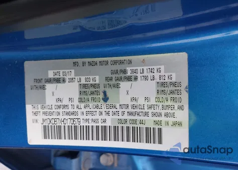 2017 Mazda Cx-3 Sport z USA, uszkodzony, nr VIN JM1DKDB7XH0170679